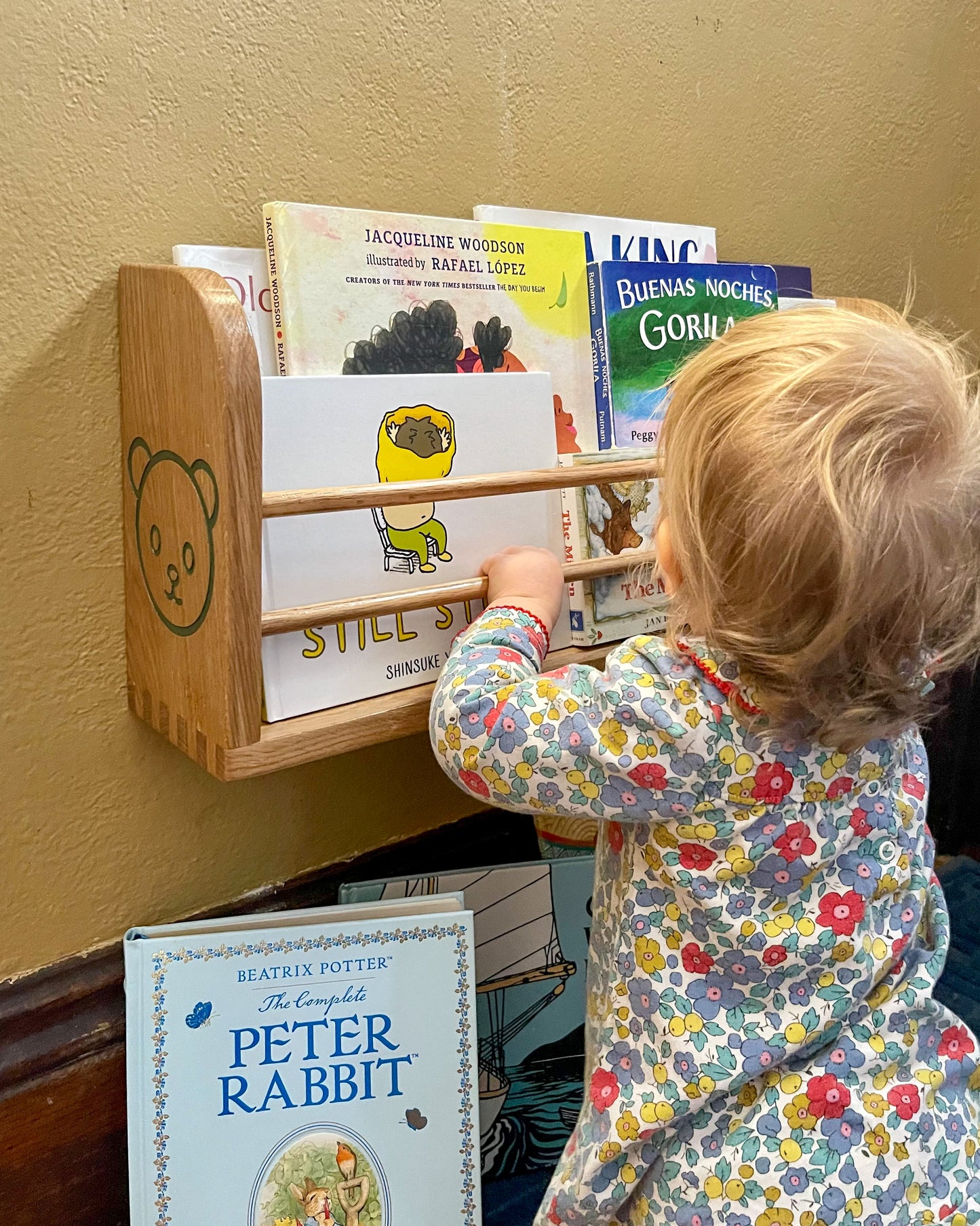 Montessori White Oak Wall-Mounted Bookshelf